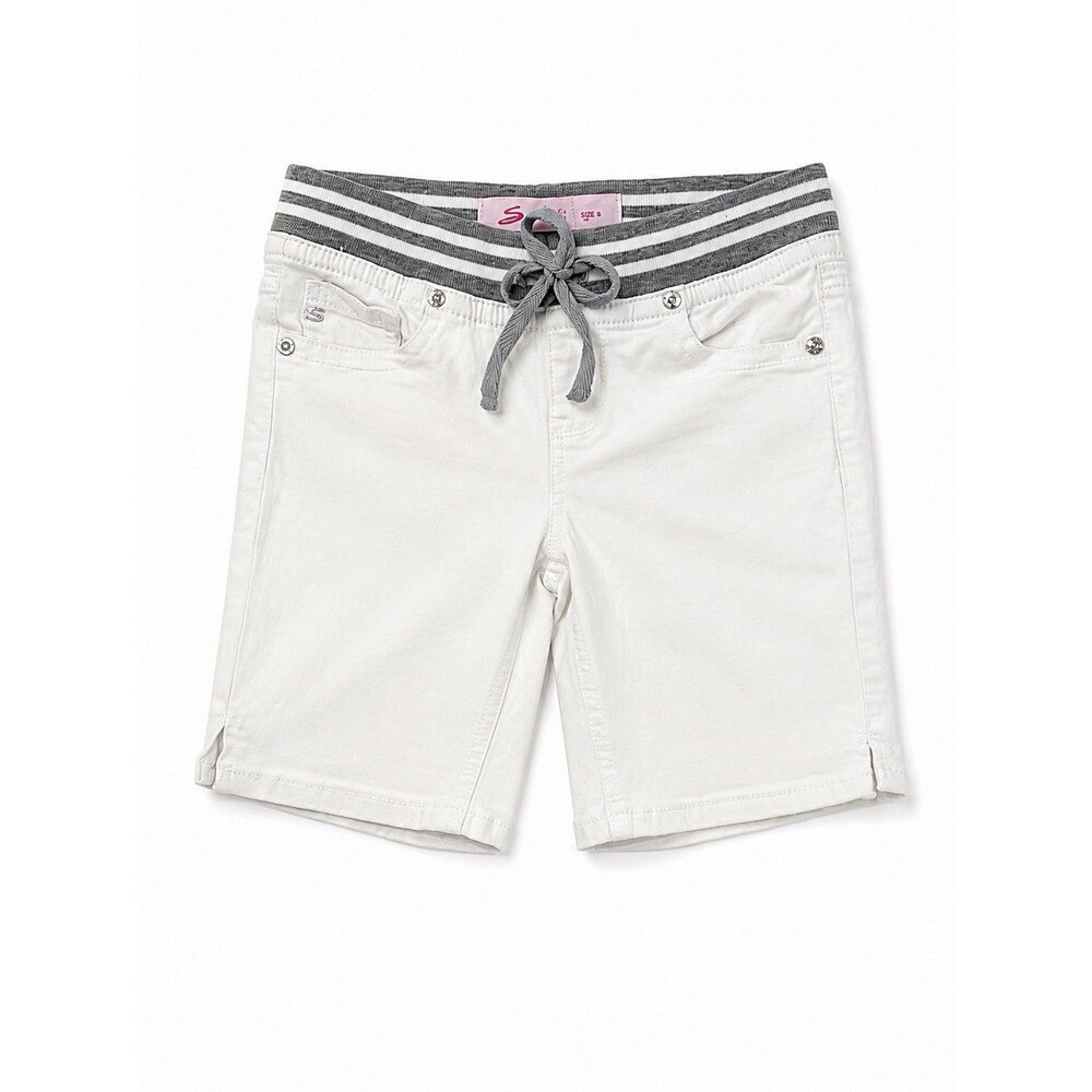 Seven7 Girls White Bermuda Shorts Size 10 Gray Striped Waist Stretch Casual